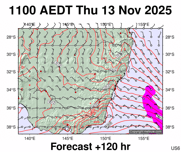 New South Wales forecast chart for Thursday, November 13th, 2025 at 12:00 AM