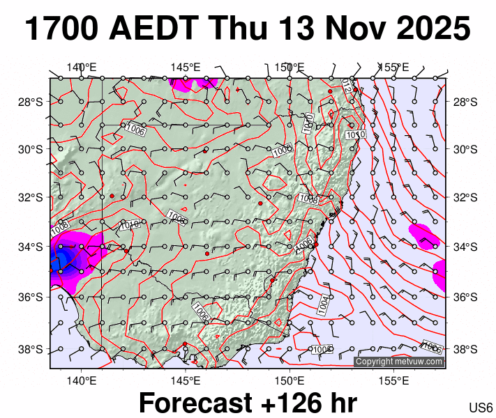 New South Wales forecast chart for Thursday, November 13th, 2025 at 6:00 AM