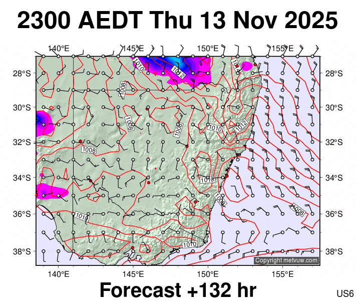 New South Wales forecast chart for Thursday, November 13th, 2025 at 12:00 PM