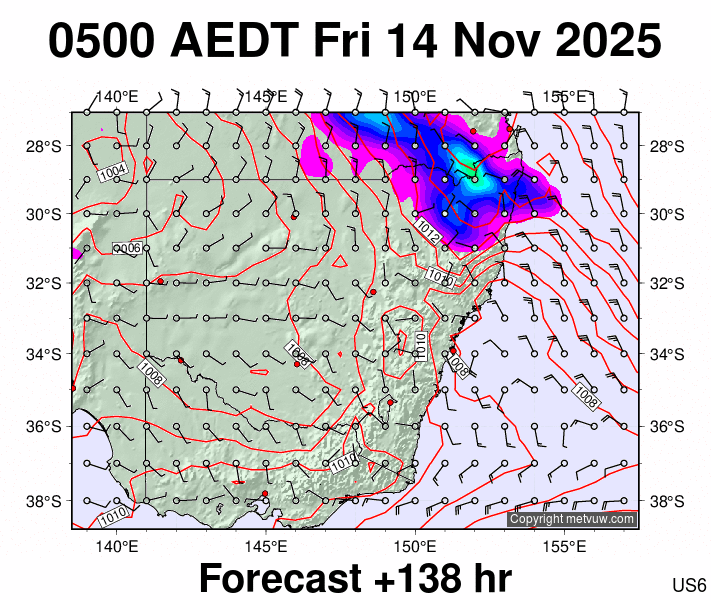 New South Wales forecast chart for Thursday, November 13th, 2025 at 6:00 PM