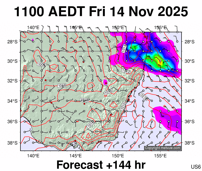 New South Wales forecast chart for Friday, November 14th, 2025 at 12:00 AM