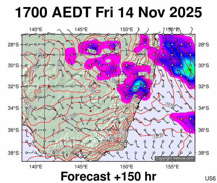 New South Wales forecast chart for Friday, November 14th, 2025 at 6:00 AM