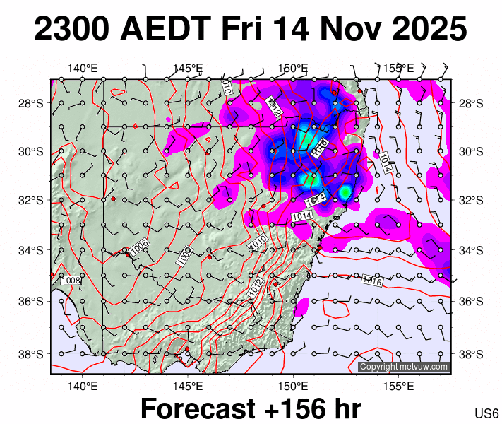New South Wales forecast chart for Friday, November 14th, 2025 at 12:00 PM