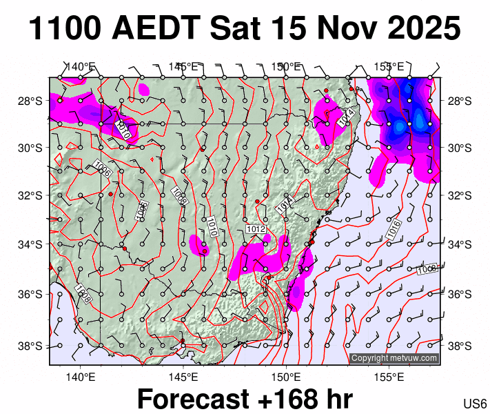 New South Wales forecast chart for Saturday, November 15th, 2025 at 12:00 AM