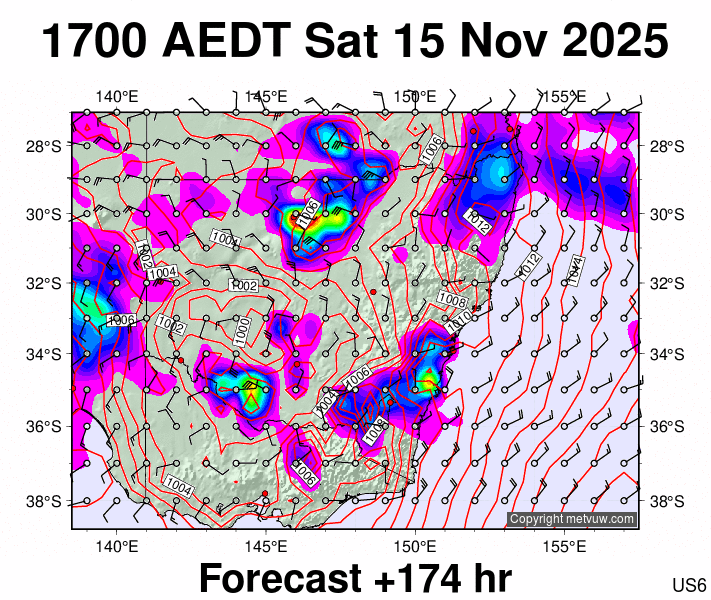 New South Wales forecast chart for Saturday, November 15th, 2025 at 6:00 AM