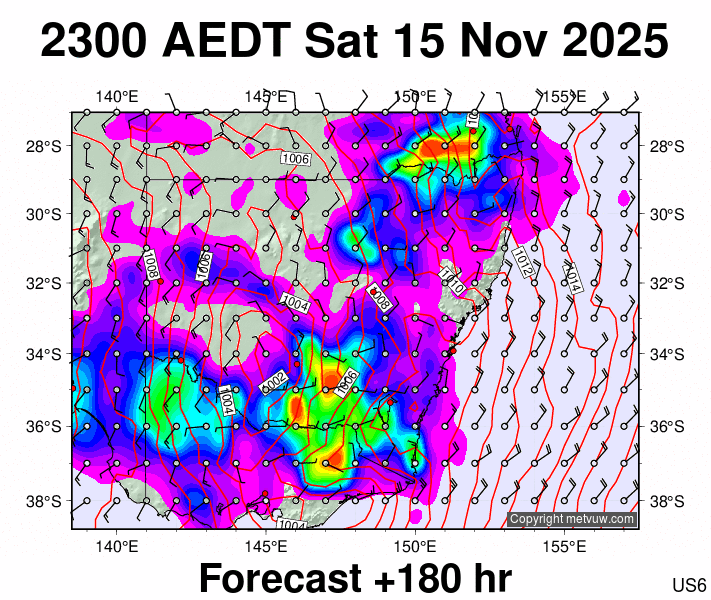 New South Wales forecast chart for Saturday, November 15th, 2025 at 12:00 PM