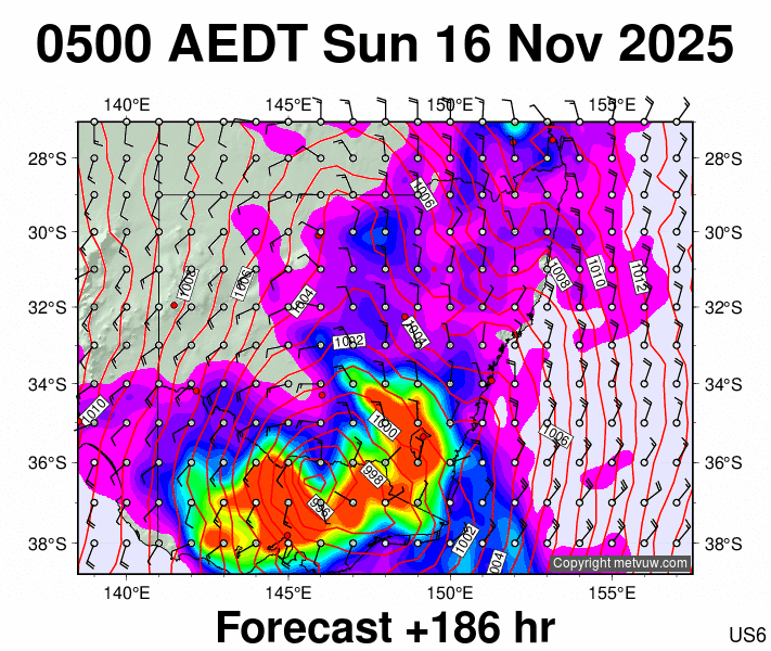 New South Wales forecast chart for Saturday, November 15th, 2025 at 6:00 PM