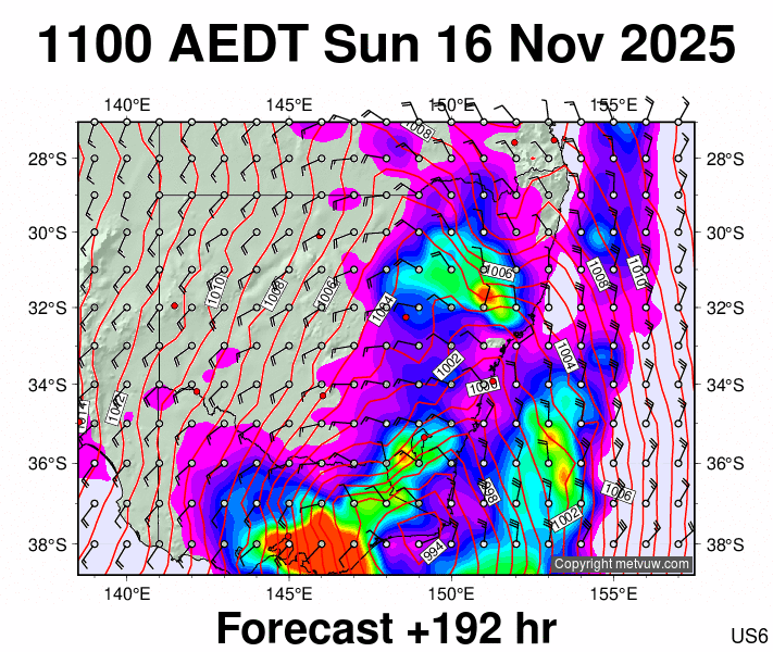 New South Wales forecast chart for Sunday, November 16th, 2025 at 12:00 AM