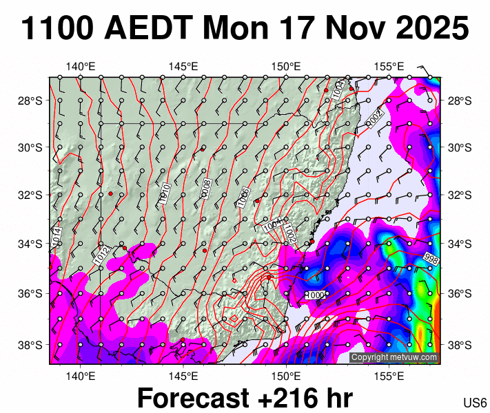 New South Wales forecast chart for Monday, November 17th, 2025 at 12:00 AM