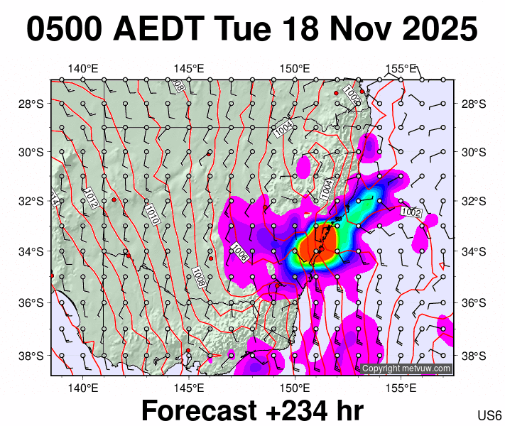 New South Wales forecast chart for Monday, November 17th, 2025 at 6:00 PM