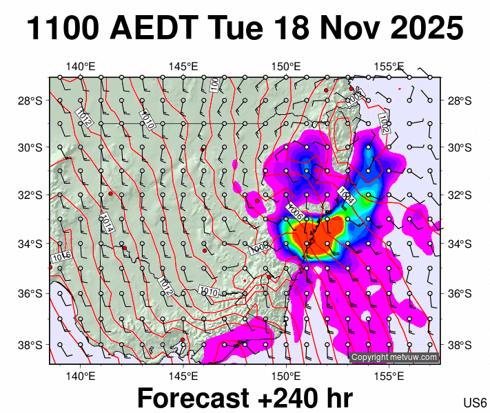 New South Wales forecast chart for Tuesday, November 18th, 2025 at 12:00 AM