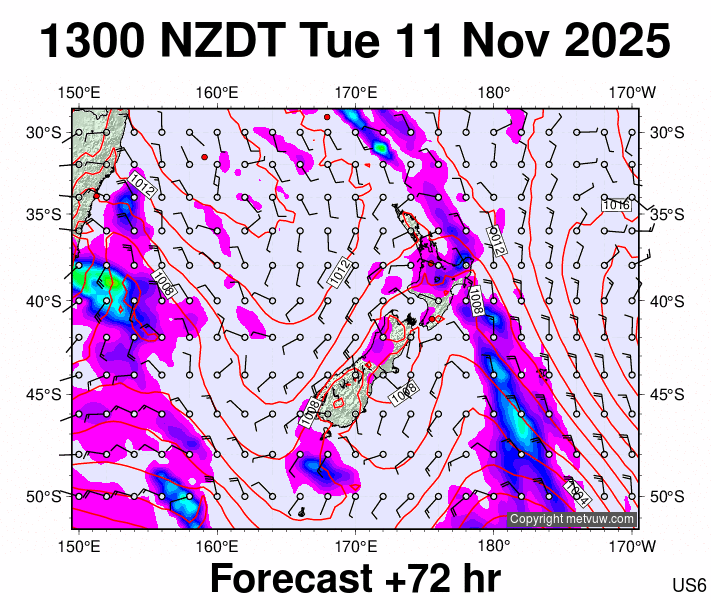 New Zealand forecast chart for Tuesday, November 11th, 2025 at 12:00 AM
