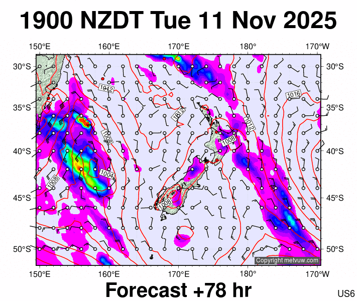 New Zealand forecast chart for Tuesday, November 11th, 2025 at 6:00 AM