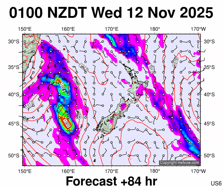 New Zealand forecast chart for Tuesday, November 11th, 2025 at 12:00 PM