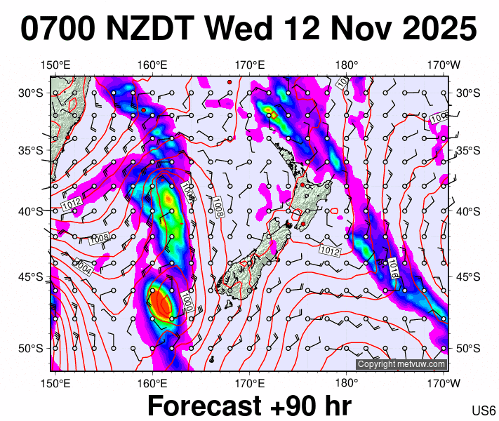New Zealand forecast chart for Tuesday, November 11th, 2025 at 6:00 PM