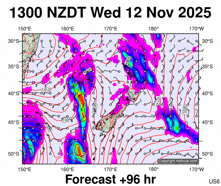 New Zealand forecast chart for Wednesday, November 12th, 2025 at 12:00 AM