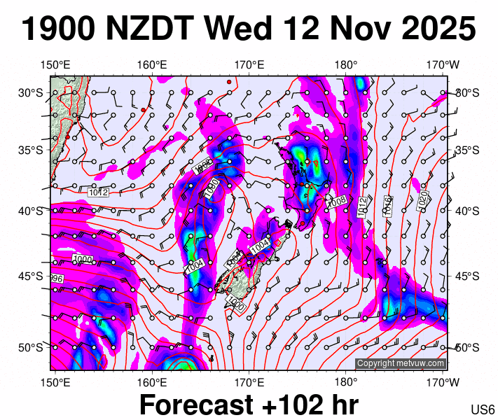 New Zealand forecast chart for Wednesday, November 12th, 2025 at 6:00 AM