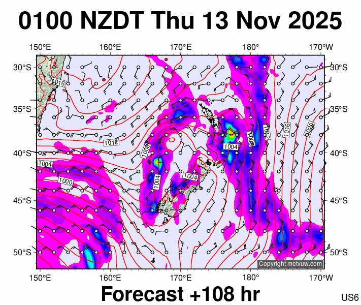 New Zealand forecast chart for Wednesday, November 12th, 2025 at 12:00 PM
