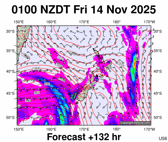 New Zealand forecast chart for Thursday, November 13th, 2025 at 12:00 PM