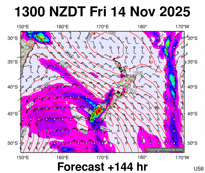 New Zealand forecast chart for Friday, November 14th, 2025 at 12:00 AM