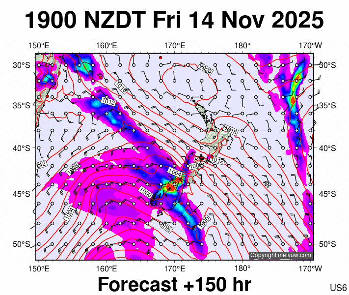 New Zealand forecast chart for Friday, November 14th, 2025 at 6:00 AM