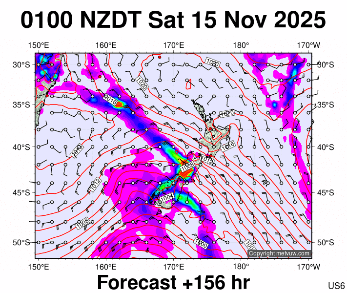 New Zealand forecast chart for Friday, November 14th, 2025 at 12:00 PM