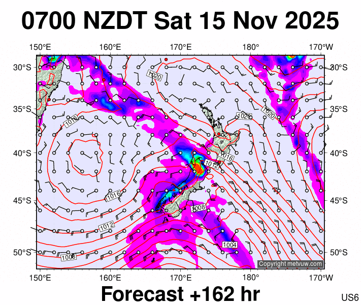 New Zealand forecast chart for Friday, November 14th, 2025 at 6:00 PM