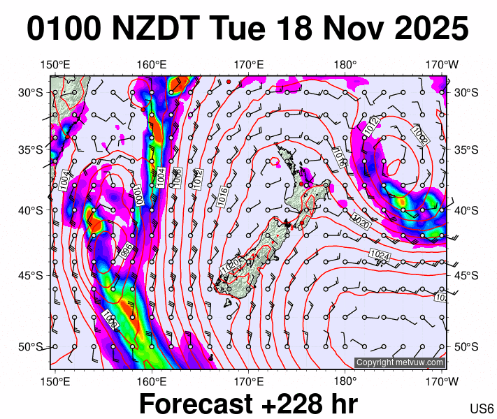 New Zealand forecast chart for Monday, November 17th, 2025 at 12:00 PM