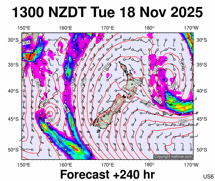 New Zealand forecast chart for Tuesday, November 18th, 2025 at 12:00 AM