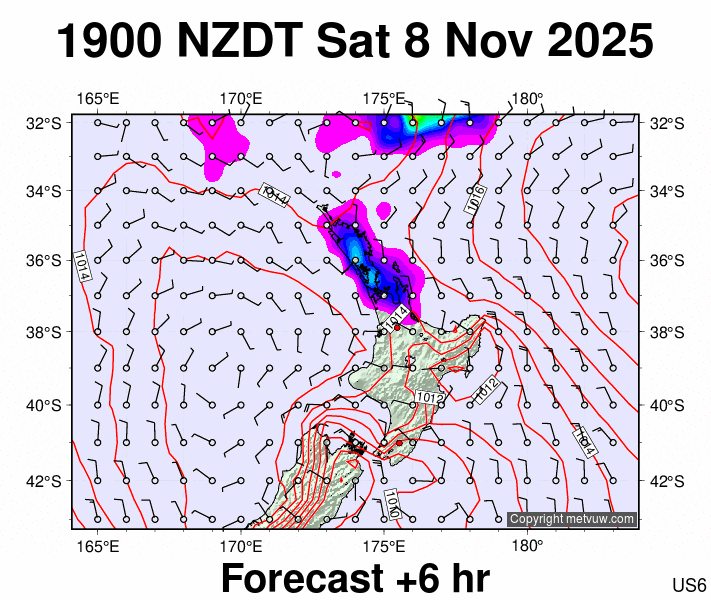 North Island forecast chart for Saturday, November 8th, 2025 at 6:00 AM