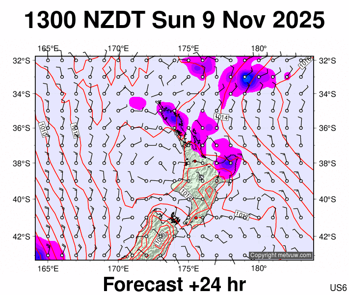 North Island forecast chart for Sunday, November 9th, 2025 at 12:00 AM