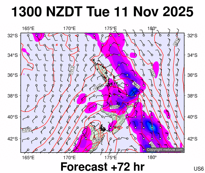 North Island forecast chart for Tuesday, November 11th, 2025 at 12:00 AM