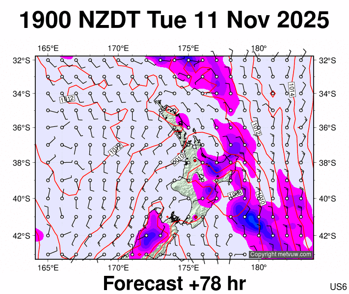 North Island forecast chart for Tuesday, November 11th, 2025 at 6:00 AM