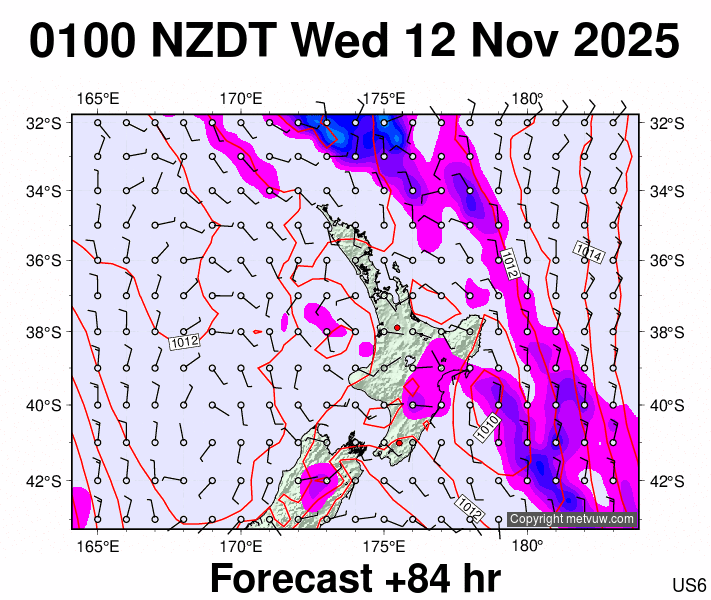 North Island forecast chart for Tuesday, November 11th, 2025 at 12:00 PM