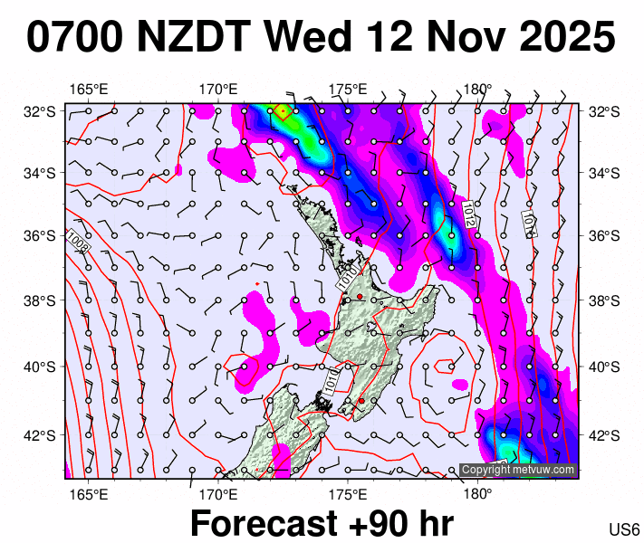 North Island forecast chart for Tuesday, November 11th, 2025 at 6:00 PM