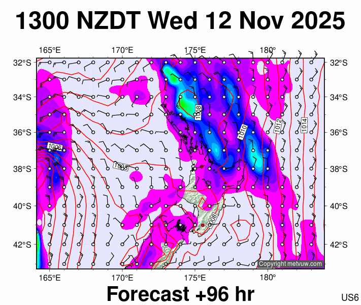 North Island forecast chart for Wednesday, November 12th, 2025 at 12:00 AM