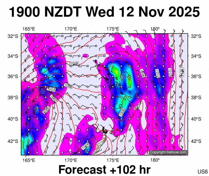 North Island forecast chart for Wednesday, November 12th, 2025 at 6:00 AM