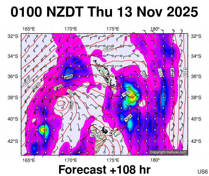 North Island forecast chart for Wednesday, November 12th, 2025 at 12:00 PM