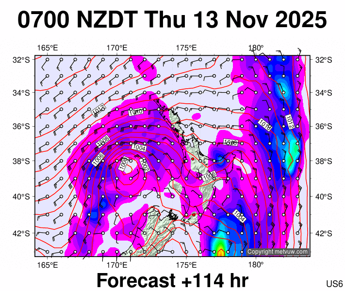 North Island forecast chart for Wednesday, November 12th, 2025 at 6:00 PM