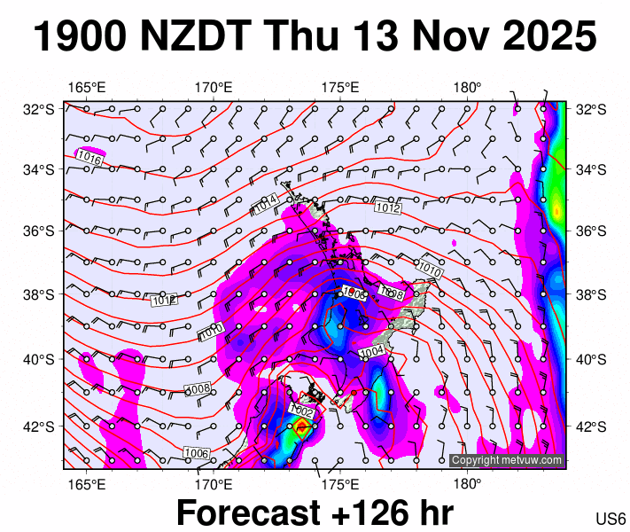 North Island forecast chart for Thursday, November 13th, 2025 at 6:00 AM