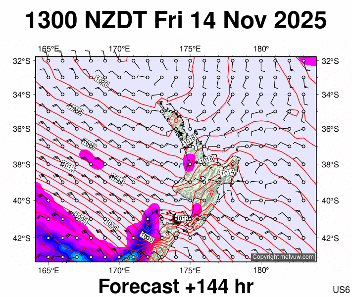 North Island forecast chart for Friday, November 14th, 2025 at 12:00 AM
