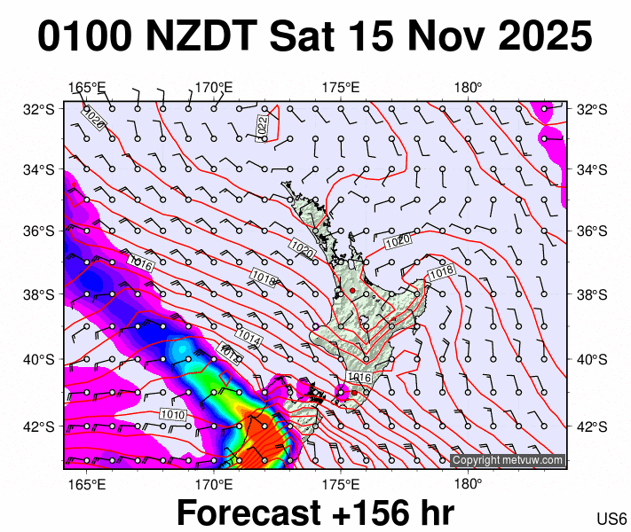North Island forecast chart for Friday, November 14th, 2025 at 12:00 PM
