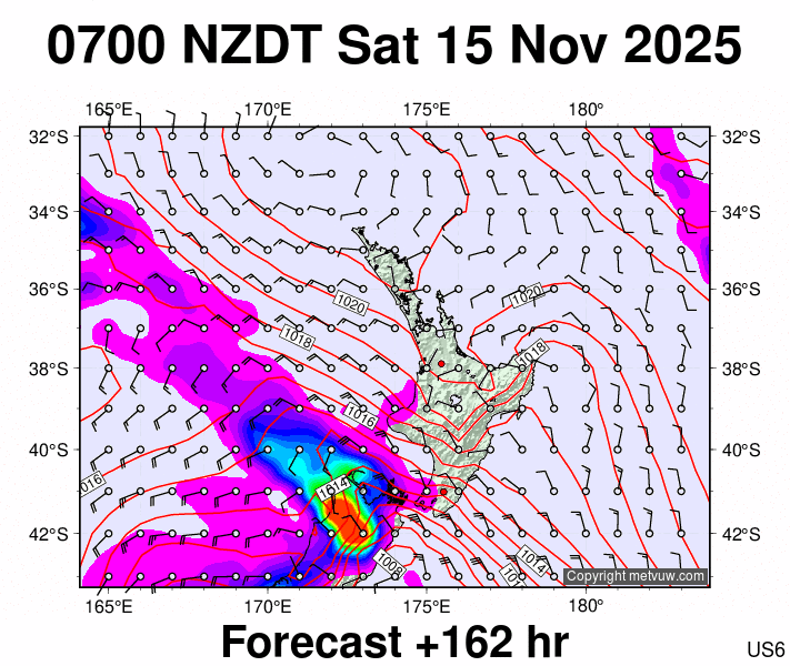 North Island forecast chart for Friday, November 14th, 2025 at 6:00 PM