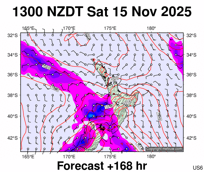 North Island forecast chart for Saturday, November 15th, 2025 at 12:00 AM