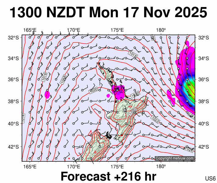 North Island forecast chart for Monday, November 17th, 2025 at 12:00 AM