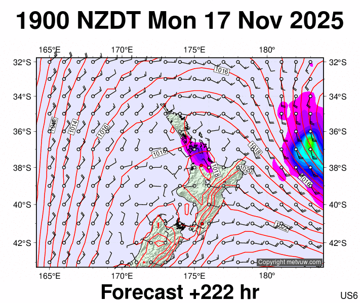 North Island forecast chart for Monday, November 17th, 2025 at 6:00 AM
