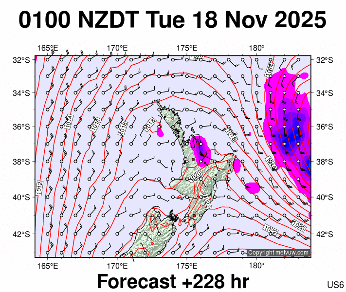 North Island forecast chart for Monday, November 17th, 2025 at 12:00 PM