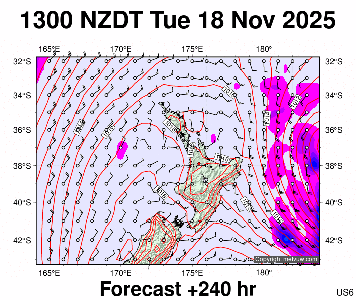 North Island forecast chart for Tuesday, November 18th, 2025 at 12:00 AM