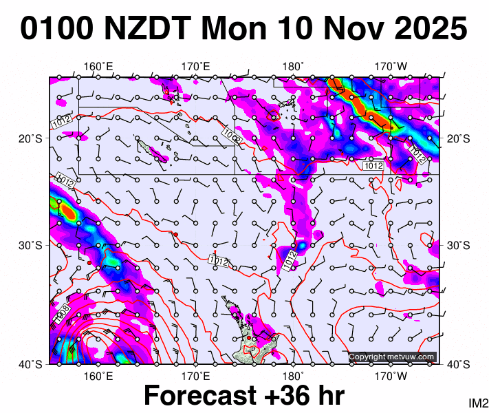 Fiji - NZ forecast chart for Sunday, November 9th, 2025 at 12:00 PM