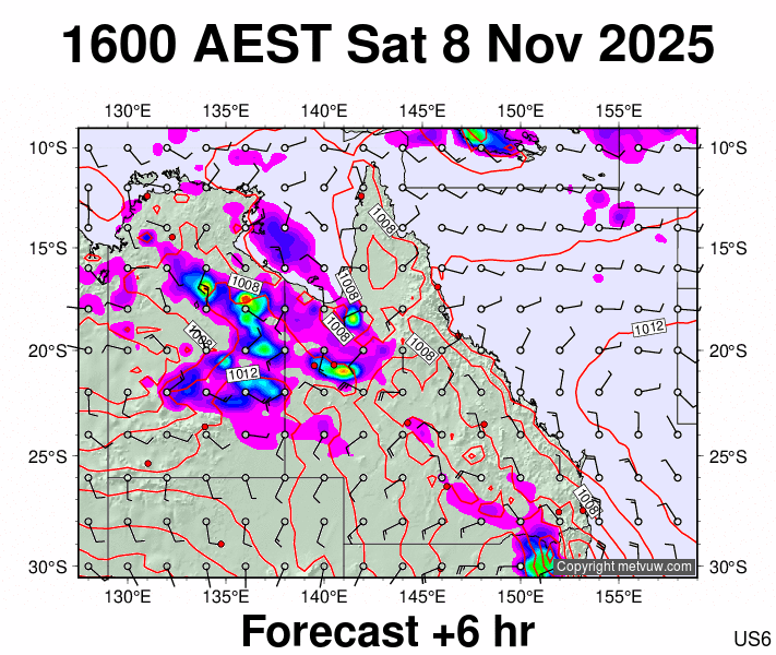 Queensland forecast chart for Saturday, November 8th, 2025 at 6:00 AM